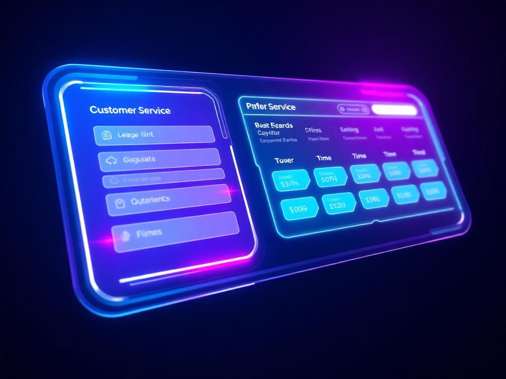 Painel conceitual de atendimento e agendamento em interface futurista